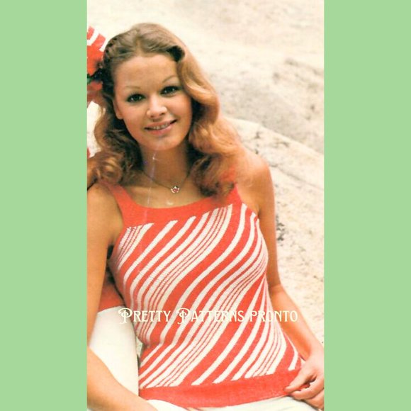 Knitting Pattern 1970s Candy Cane Sweater Stripe Christmas Holiday Cardigan - Picture 3 of 4